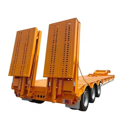Camion semi-remorque à lit bas à 3 essieux de 100 t avec ascenseur hydraulique et col de poule