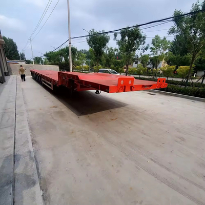 Semi-remorque à plat bas de 80 tonnes remorque à lit bas extensible spéciale pour 12 pneus
