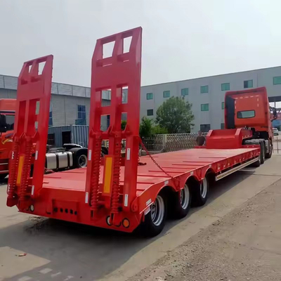 12 Pneus 4 essieux 60 tonnes Grand remorque extensible à lit bas remorque amovible à cou de poule